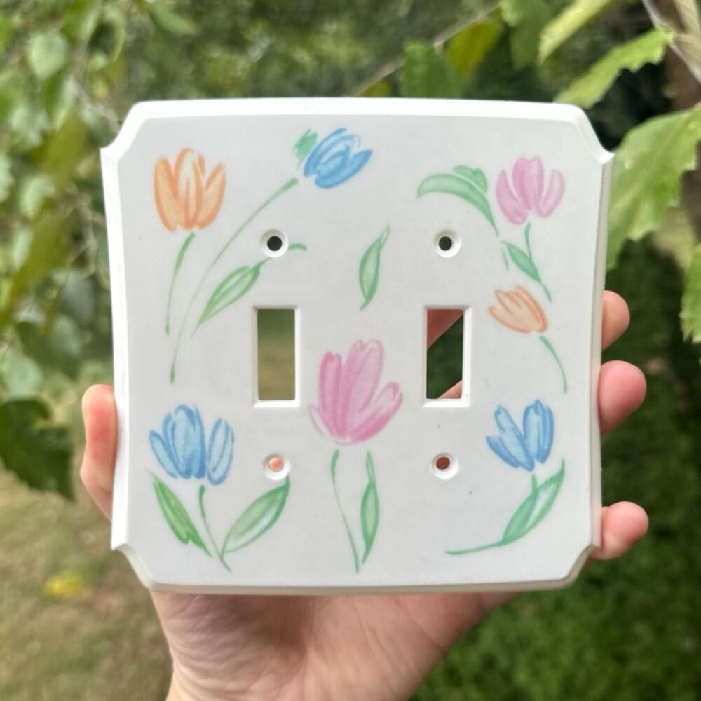 Vintage 90s Style Floral Double-Toggle Light Switch Plate Cover Retro